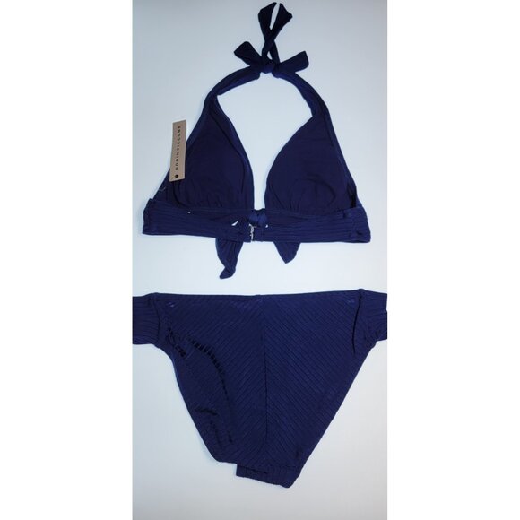 Robin Piccone Bikini Swim Top V-Neck Color Blue Bottom Mid Rise Solid Sz M # 23 - Picture 4 of 9